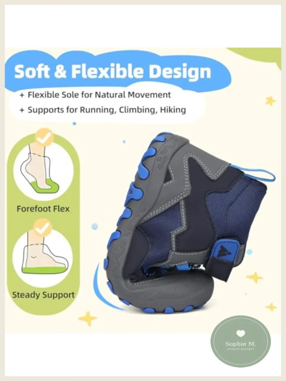 Kids Hiking Boots Water-Resistant Non-Slip Faux Leather Hook & Loop
